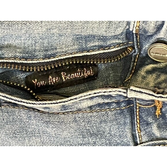 Dollhouse Women's Juniors Size 11 Blue Skinny Distressed Stone Wash Stretch Jean - Picture 3 of 7